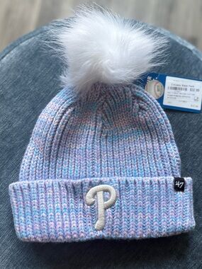 47 Kids Knit Pom Beanie - Pastel Multi with White Pom